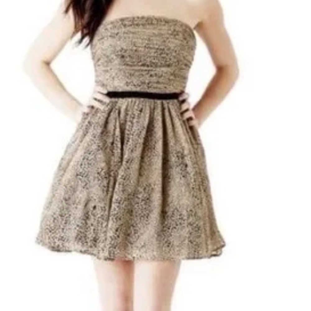 Guess Los Angeles Strapless Animal Print Mini Dress Tan Black XS Prom Cocktail